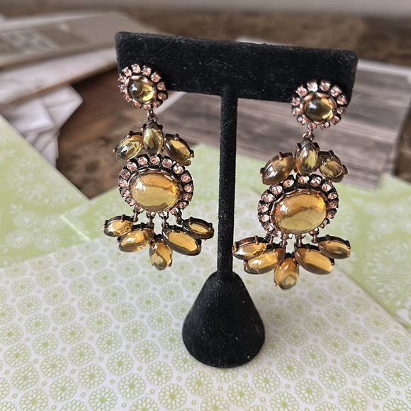 Pierced chandelier earrings post samber colored with crystal framed - Picture 3 of 15